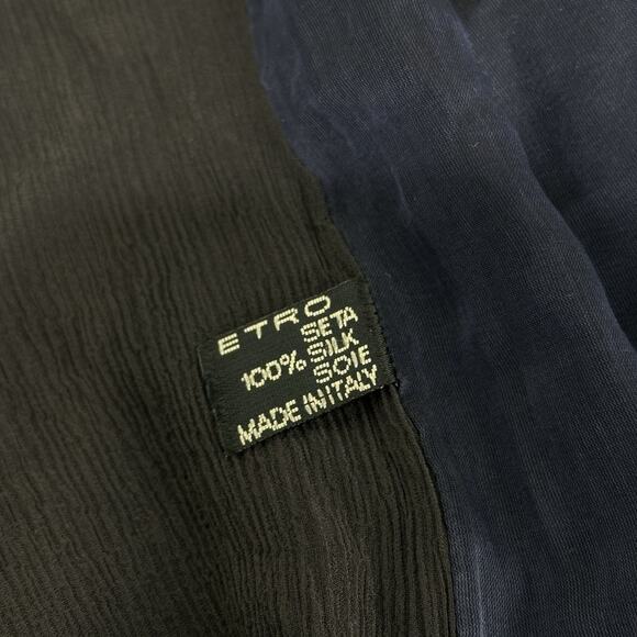 etro Italy 100% silk solid blue black crinkle Ruffle Hem scarf - Picture 14 of 16